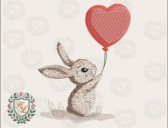 Bunny Heart Balloon Embroidery Files