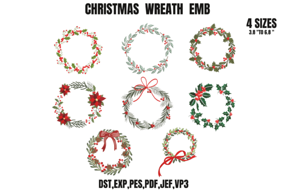 Christmas Eight Wreath Embroidery Bundle