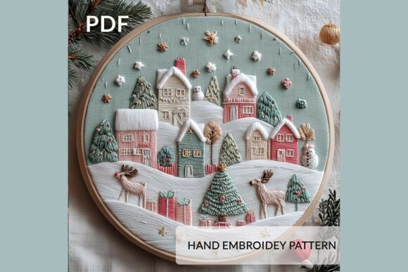 Christmas Village Embroidery Pattern PDF Review for Craft Fairs