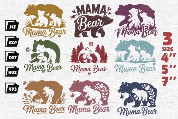 Mama Bear Set Embroidery: A Charming Design for Family-Focused Creations