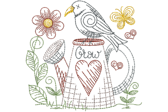 Primitive Grow Crow Embroidery Design Review for Business Use