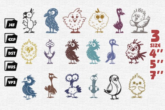 Set of 18 Funny Bird Embroidery: A Playful Addition to Handmade Gifts
